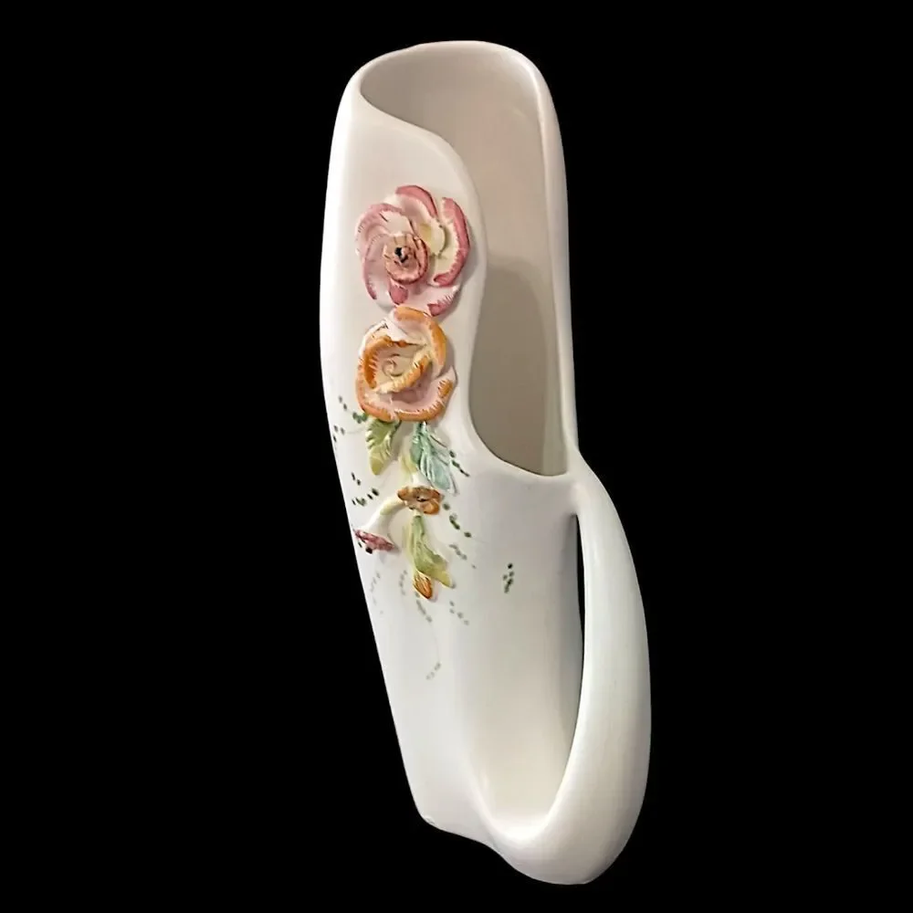 Vtg Applied Flowers Porcelain Vase Pitcher Abstract Handpainted Art Deco Nouveau